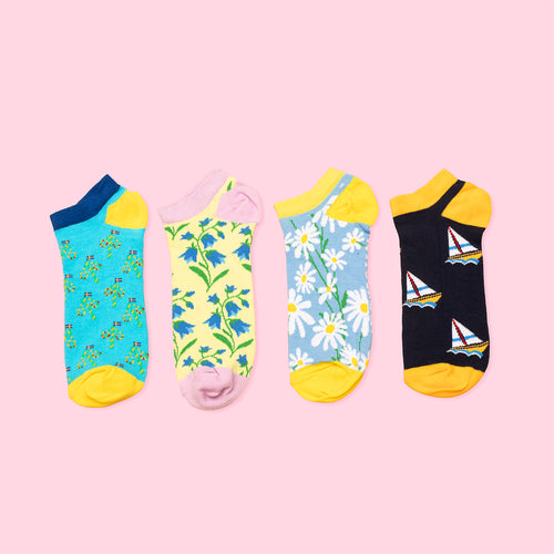 4-pack Sneakersstrumpor - Midsommar, blåklockor, prästkragar och segelbåtar - Svenskhusman