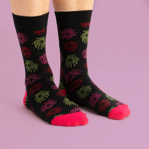 Black socks decorated with colorful New Year