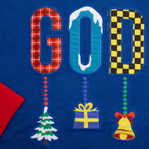 Blue knitted Christmas sweater with 