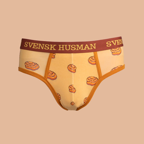 Herr Brief-kalsonger i brunt med mönster av små kanelbullar - Svenskhusman
