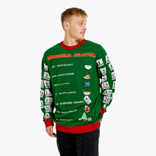 Grön stickad jultröja för herr - Körschema Julafton - Svenskhusman