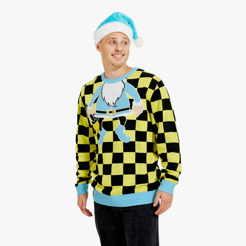 Gul och svartrutig jultröja för herr med motivet Tomte sån där färg från Svenskhusman.